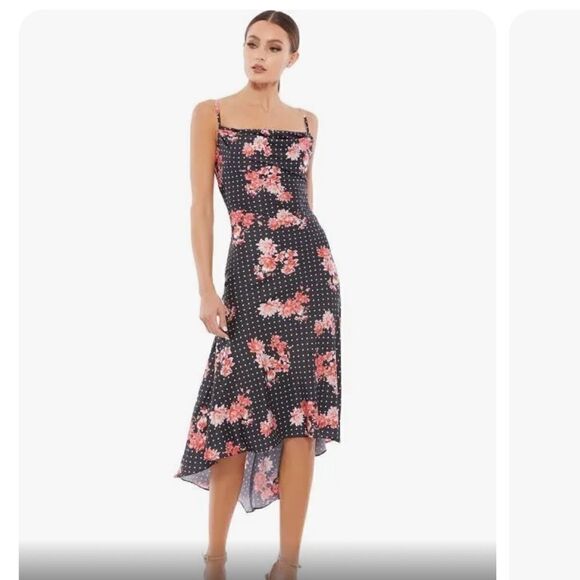 IEENA for Mac Duggal Cowl Neck Floral & Polkadot Print Dress - Picture 7 of 7